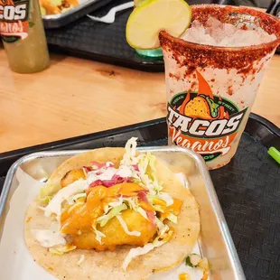 Baja cauli taco and margarita with tajin