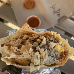 Chicken chilaquiles burrito