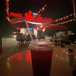 Agua de Jamaica (hibiscus tea). - Patio area.