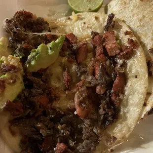 Campechana (beef, pastor, cheese, and avocado)