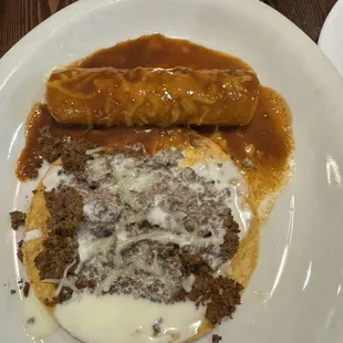 Beef enchilada and beef tostadas