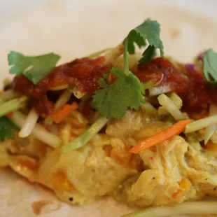 a close up of a taco
