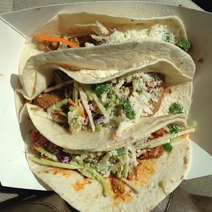 three tacos in a box