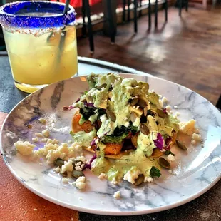Sweet Potato Black Bean Tostada with Classic Margarita