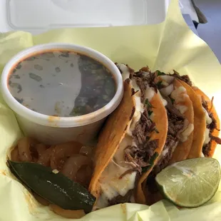 3 quesatacos and consome