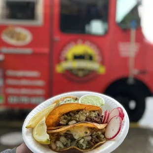 Crunchy Tacos with shredded goat and beef