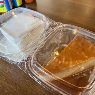 a piece of cheesecake in a plastic container