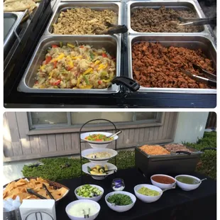 Top picture: Chicken, asada, al pastor and papa aka potato (which is a must have). Bottom: picture salsa bar. Everything was delicious!