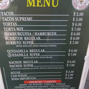 Menu options