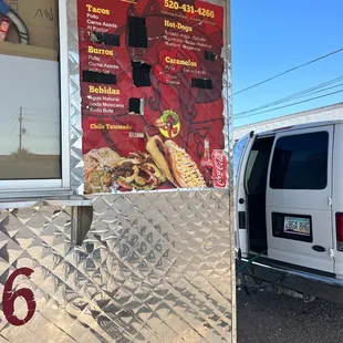 a taco truck and a van