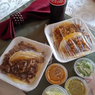 4 tacos and salsa from the salsa bar to go!