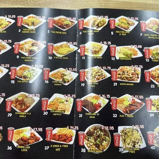 A menu for their specials