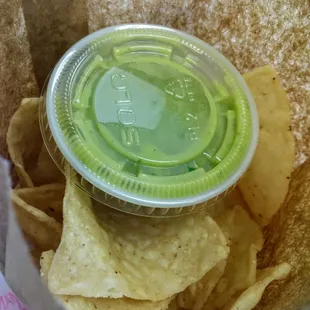 Chips and green/avocado salsa