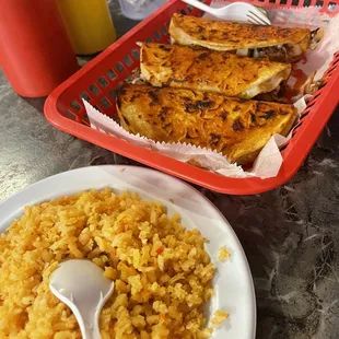 Quesabirria taco and side of rice