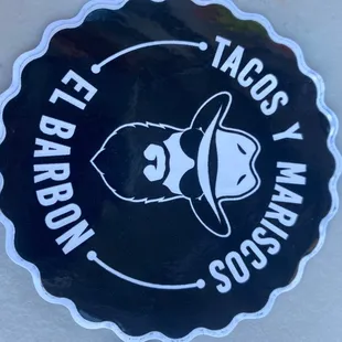 a black and white sticker