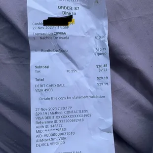 The actual receipt listing why it was $30