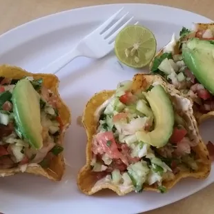 Tostadas Ceveice with a mini lime.