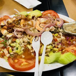 a plate of food with a fork and knife