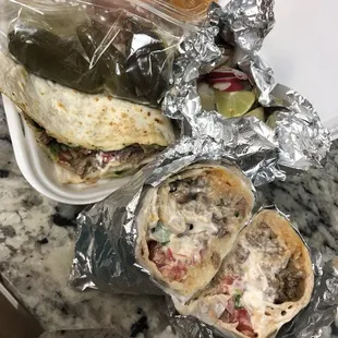 Carne Asada burrito regular and carne Asada quesadilla suiza