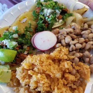 Pork tacos with rice and beans