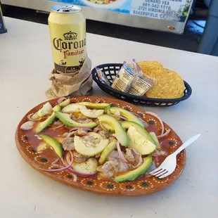 a plate of food and a drink