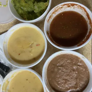The Trio plus the beans and an extra queso