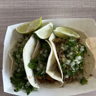Street taco chicken and carnitas
