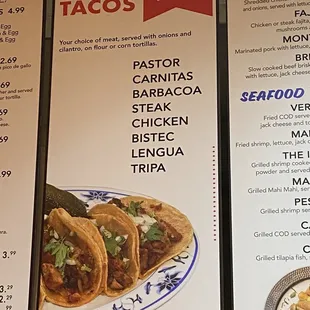 Street tacos menu