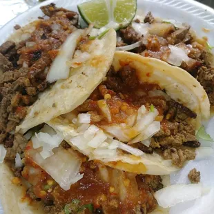 Tacos from Tacos Y Mas truck. Located at the end of Siler Lane now!