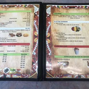Page 3 and 4 of Menu