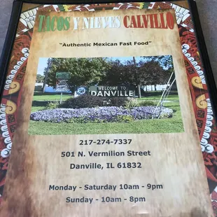Front of Menu