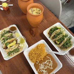Delicious Food  Tacos Rice and Beans