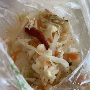 Curtido- the bag we had to go was full but this is after we started eating- tasted perfect