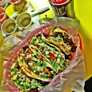 The steak tacos are amazing! Try them with a Mexican coca cola! Your taste buds will thank you!