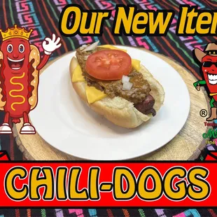 a hot dog with chili and cheese