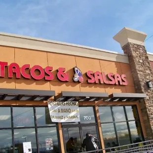 the front of a tacos and salsas restaurant