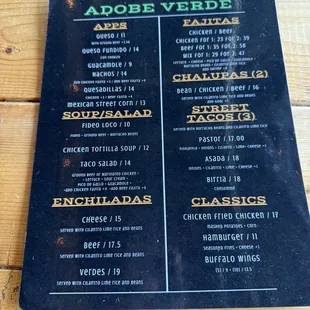 Temporary menu for soft opening