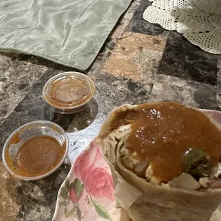 My delicious half with their  great hot sauce!