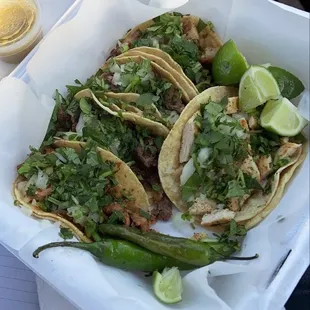 5 tacos- al pastor, carnitas, barbacoa, asada, and chicken