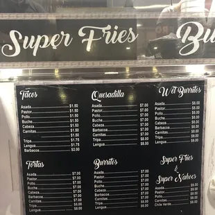 Menu, great prices for quality of food.