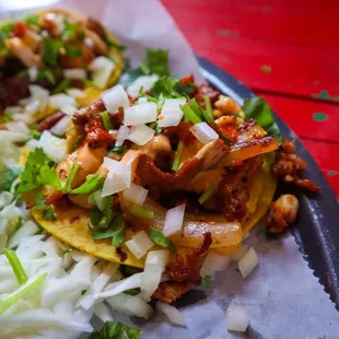Mini Tacos Campechanos: Al pastor, chorizo and grilled chicken