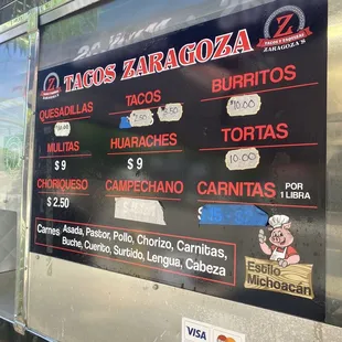 Menu. They had all the meats at 1 pm on a Wednesday