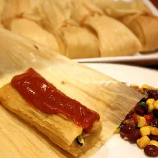 Beef Tamale with black bean and corn salsa