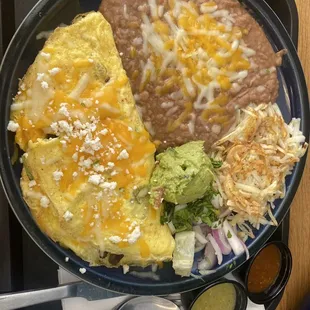 Carne asada omelette breakfast plate