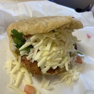 Quesa Gordita with chicken adovado... these new gorditas are mind-blowingly delightful