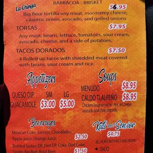 Back of menu
