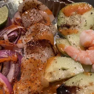 Callo de acha y camaron aguachile