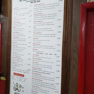 Menu as of January 2025