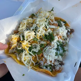 a person holding a paper plate of food