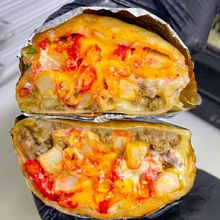 the inside of a burrito